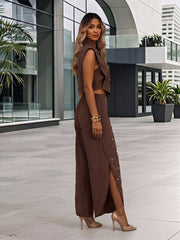 Sleeveless Pearl Wide Leg Pants Set-boutique