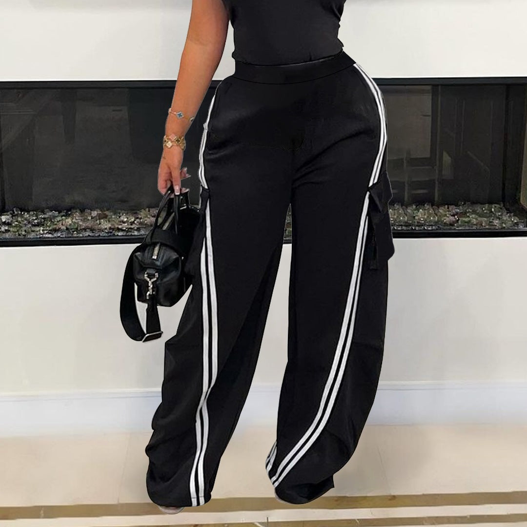 Sports Casual Stripe Cargo Wide-Leg Pants