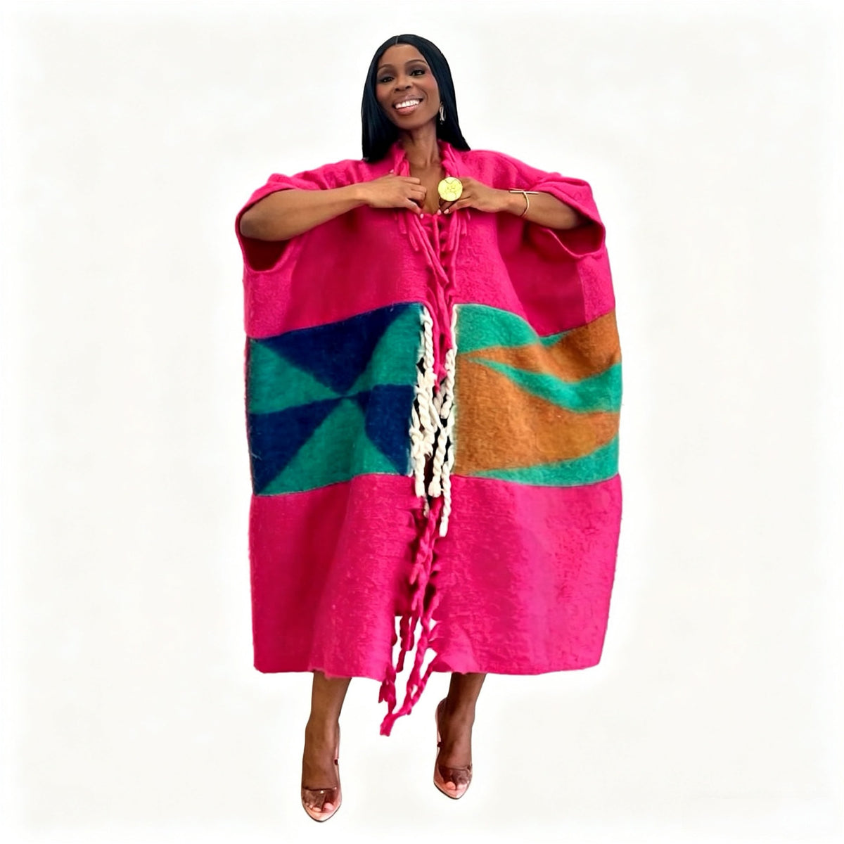 Color Block Fringe Knit Cardigan