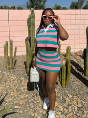 Striped Crop Top and Mini Skirt Set