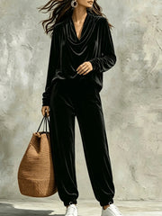 Cowl Neck Long Sleeve Relaxed Pants Set