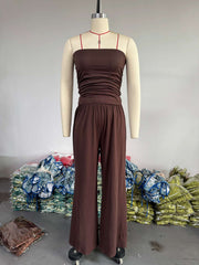 Strapless Top Cardigan and Wide Leg Pants Set