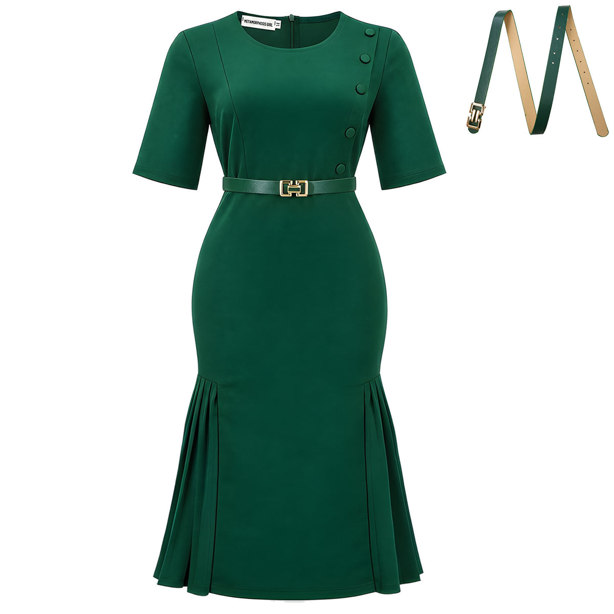 Belted Short Sleeve Bodycon Midi Dress