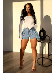 Convertible Zip Off Stretch Denim Cargo Pants