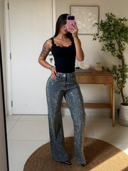 Rhinestone Wide Leg Jeans