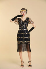 Plus Size Sequin Fringe Short Sleeve Flapper Dress