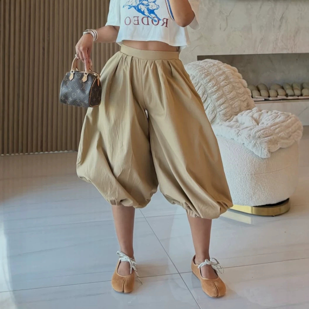 Pleated Cropped Balloon Wide Leg Pants