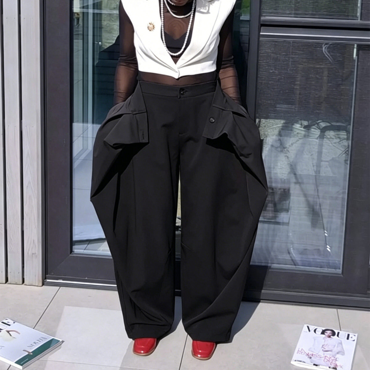 Layered Wrap High Waist Wide Leg Pants