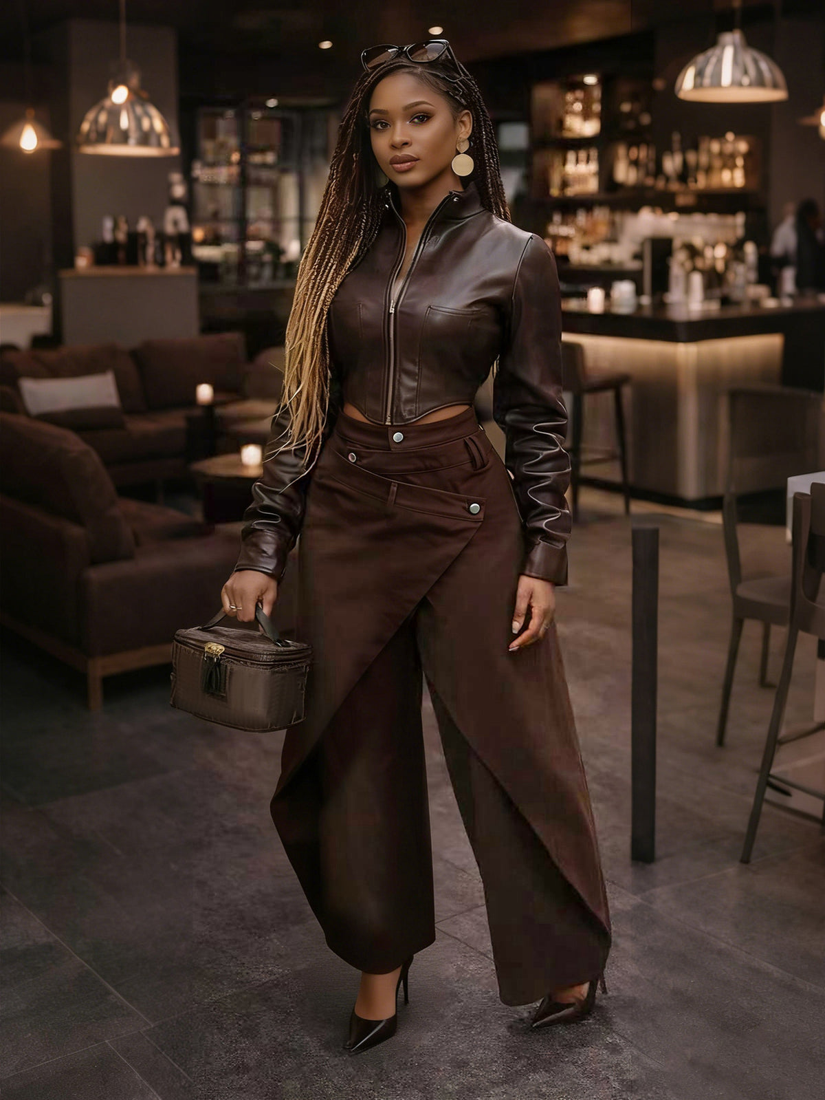 Cross Buckle High Waist Wide Leg Pants