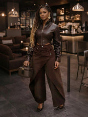 Cross Buckle High Waist Wide Leg Pants