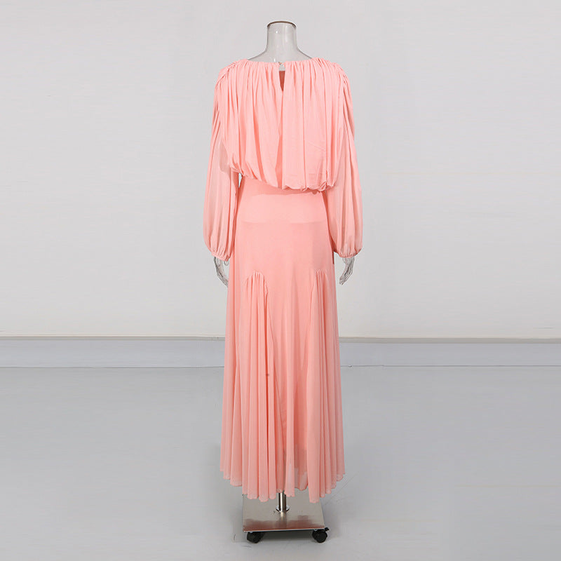 Long Sleeve Pleated Maxi Dress-boutique