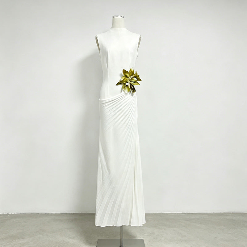 Floral Applique Mock Neck Maxi Dress-boutique