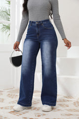 High Waist Fleece Lined Wide Leg Jeans