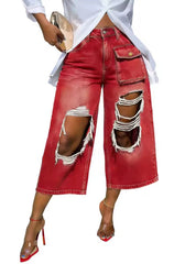 Distressed Gradient Wide Leg Cropped Jeans