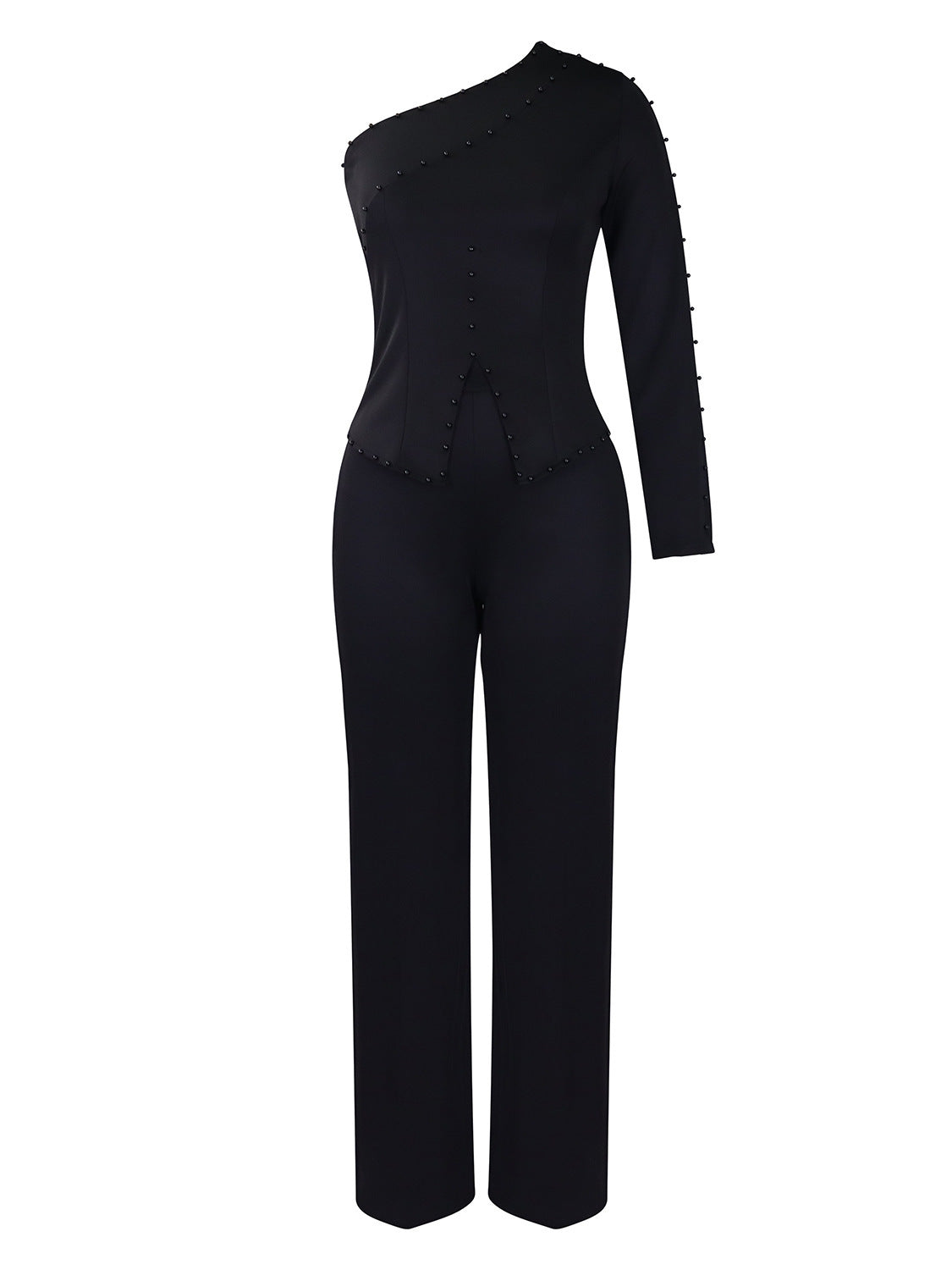 One Shoulder Beaded Office Two Piece Set