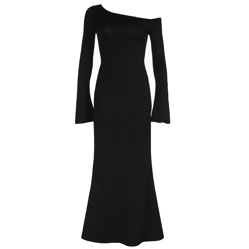 Fashion One Shoulder Long Sleeve Maxi Dress