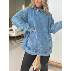 Oversized Hooded Denim Sweatshirt