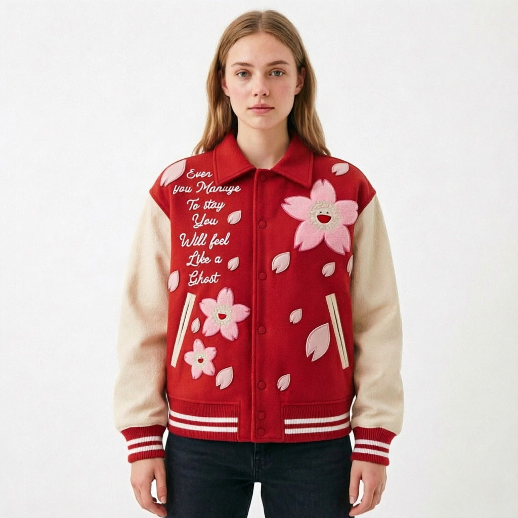 Printed Double Layer Wool Varsity Jacket