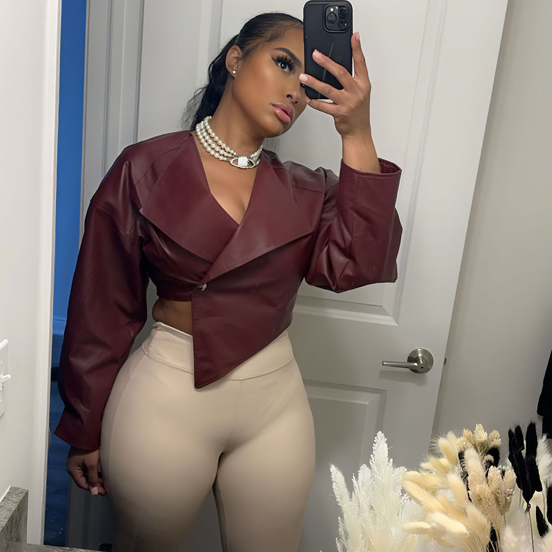 Asymmetric Cropped Faux Leather Jacket