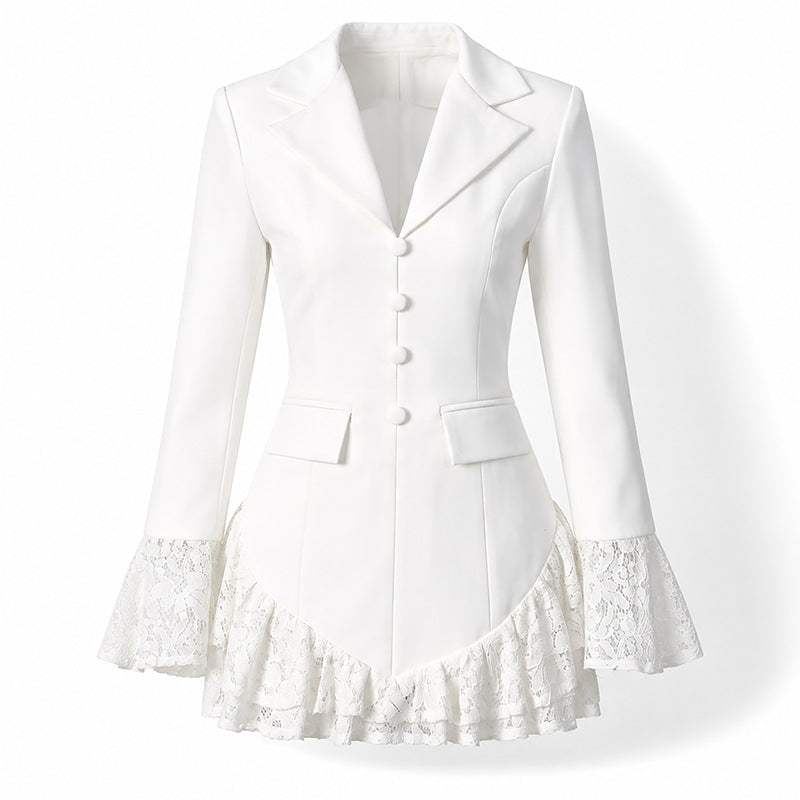 Lace Panel Flare Sleeve Blazer Dress-boutique