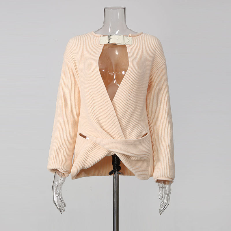Belted V Neck Knit Cardigan
