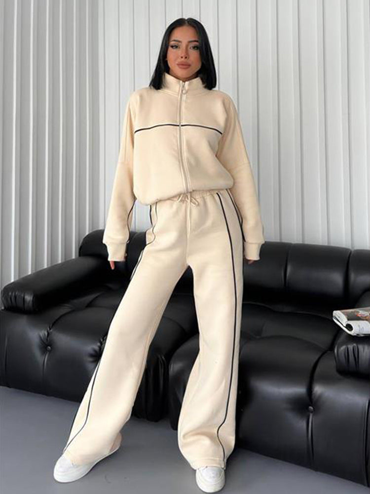 Piped Zip Jacket and Drawstring Pants Set