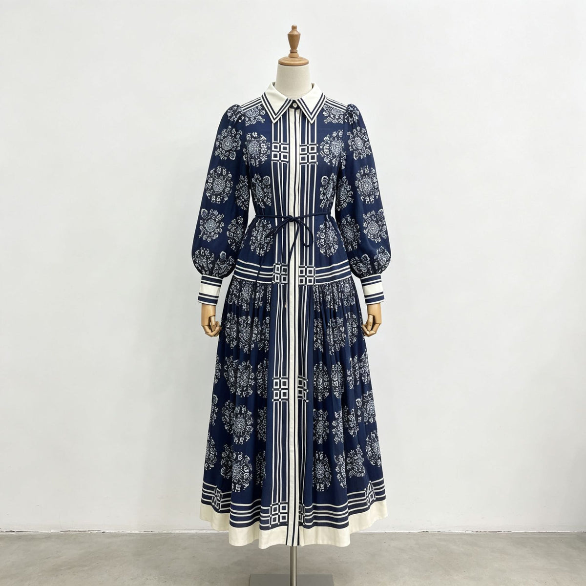Vintage Printed Belted Maxi Dress-boutique