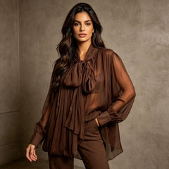 Tie Neck Pleated Relaxed Blouse