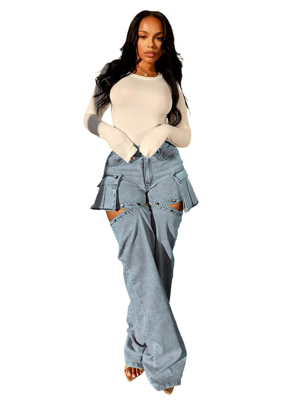 Convertible Zip Off Stretch Denim Cargo Pants