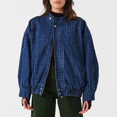 Houndstooth Relaxed Denim Jacket for Women