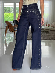 Studded High Waist Wide Leg Jeans