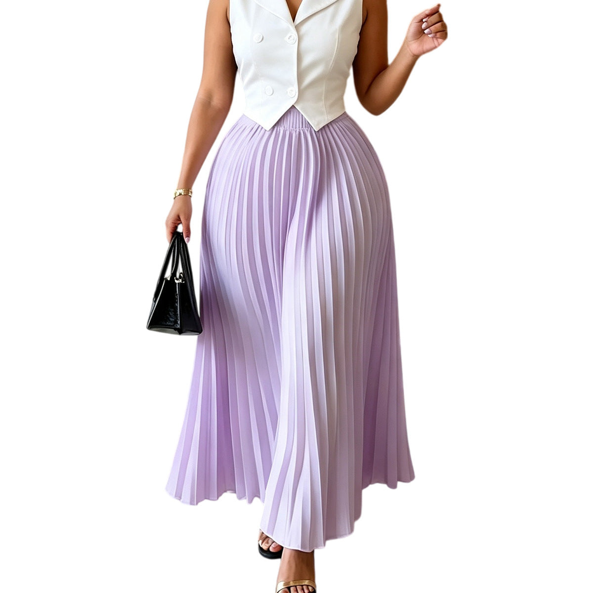 Pleated High Waist Maxi Skirt