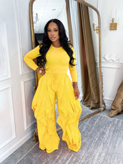 Ruffle Wide Leg Pants Two Piece Set