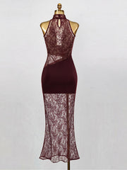 Lace Halter Mermaid Evening Gown-boutique