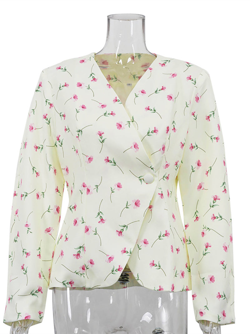 Fashion V Neck Floral Print Blazer