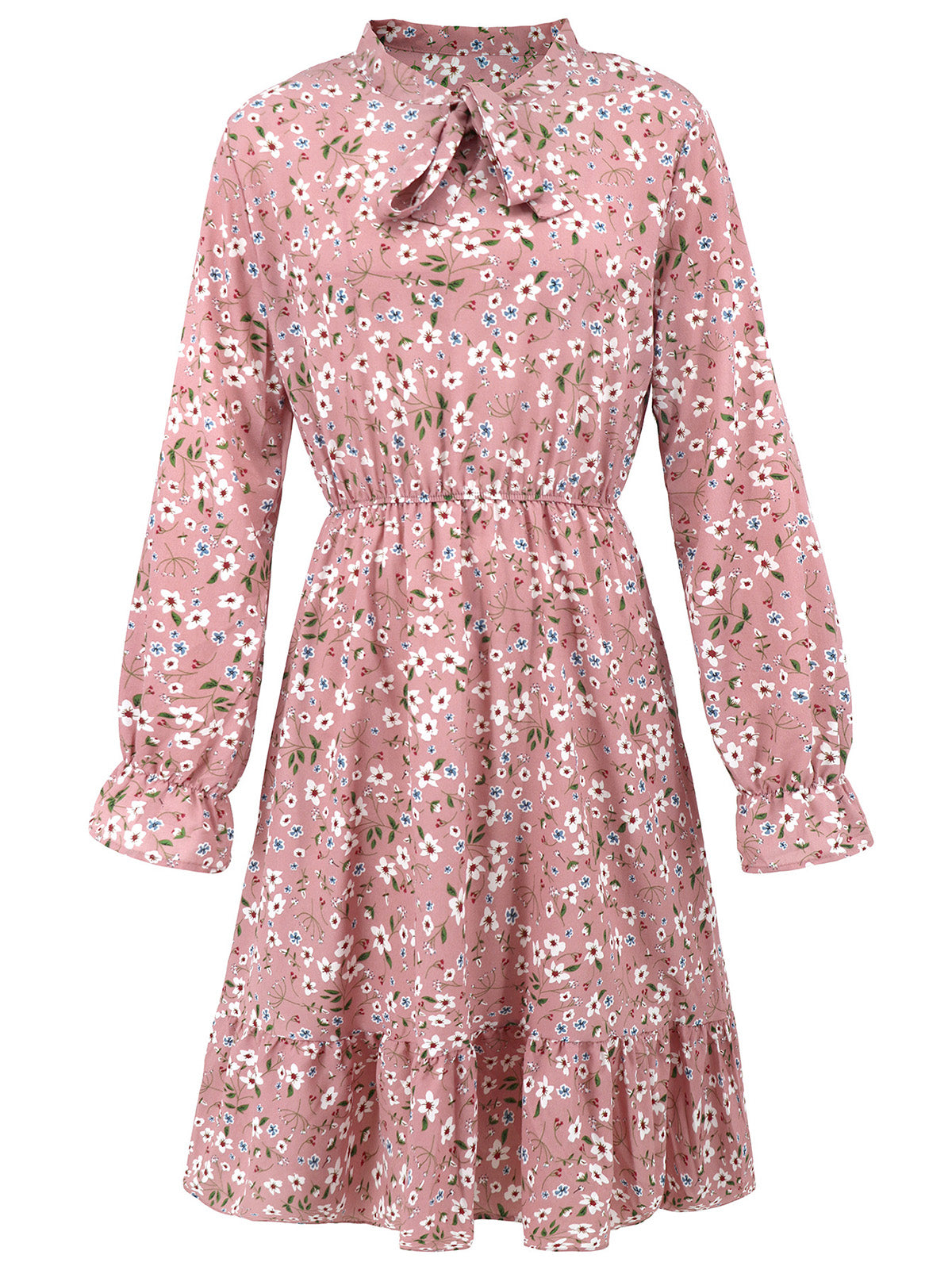 Casual Floral Print Ruffle Slim Midi Dress