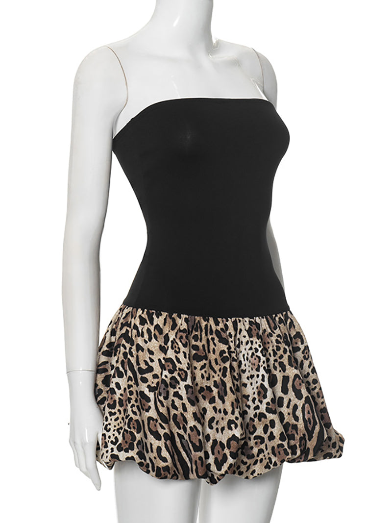 Casual Leopard Print Slim Fit Strapless Mini Dress