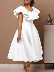 Elegant Ruffles Short Sleeve Evening Party Dress