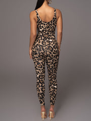 Casual Panther Print Bodycon Jumpsuit