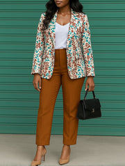 Fashion Print Blazer High Waist Pants Suits