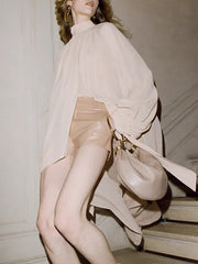 Elegant Loose  Lace-up Chiffon Shirt Dress