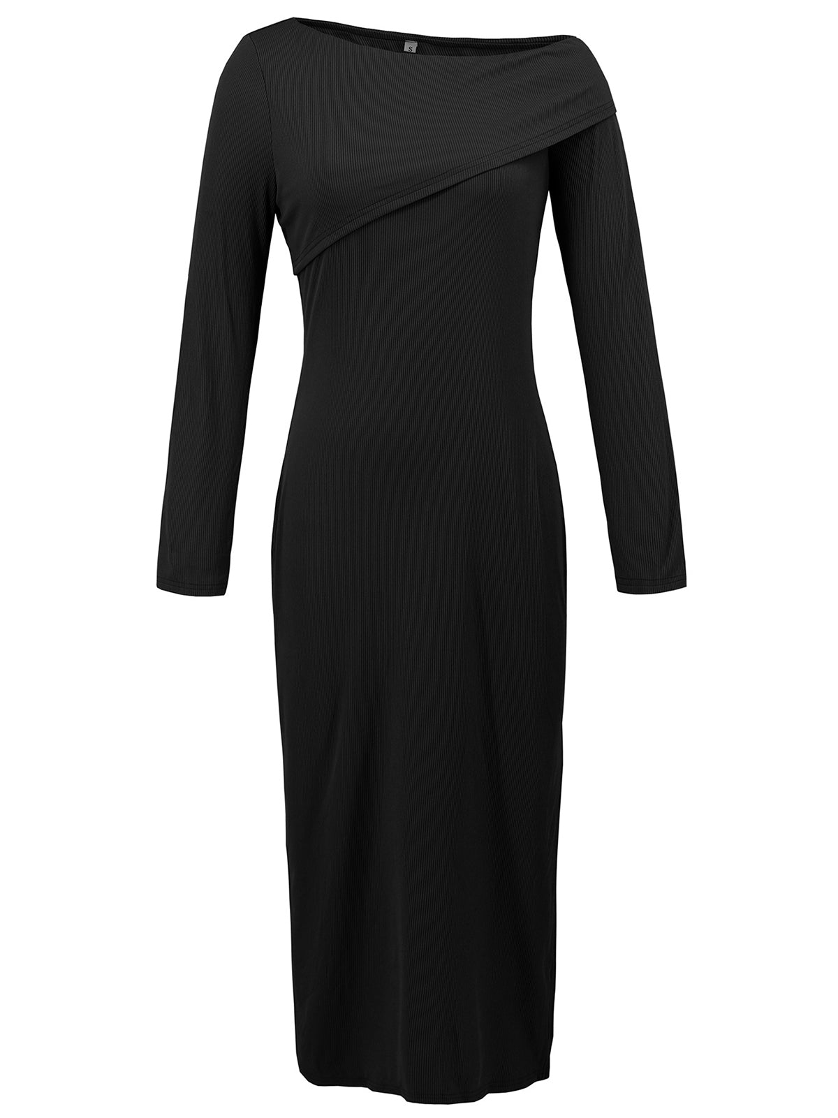 Solid Color Off Shoulder Long Sleeve Split Midi Dress