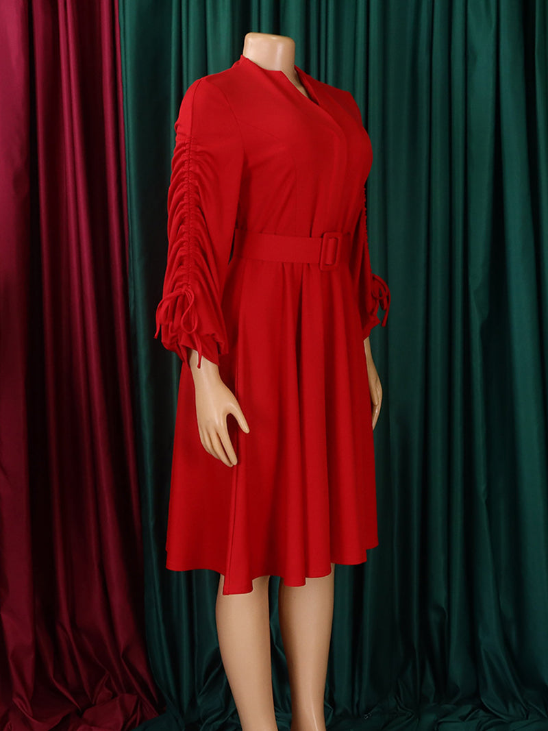 Fashion Drawstring Pleated Sleeve Dress