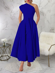 Casual Sleeveless Skew Collar Split Dress