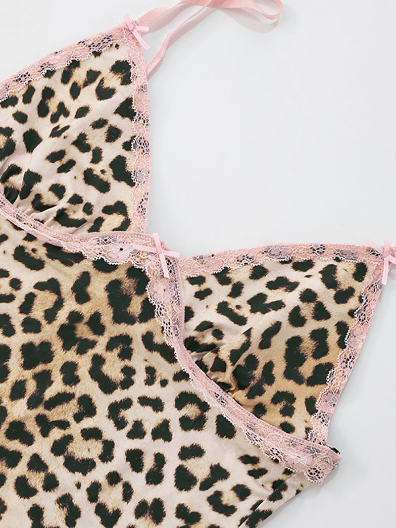 Leopard print and lace two-piece set