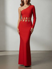 One Shoulder Cutout Evening Dress-boutique