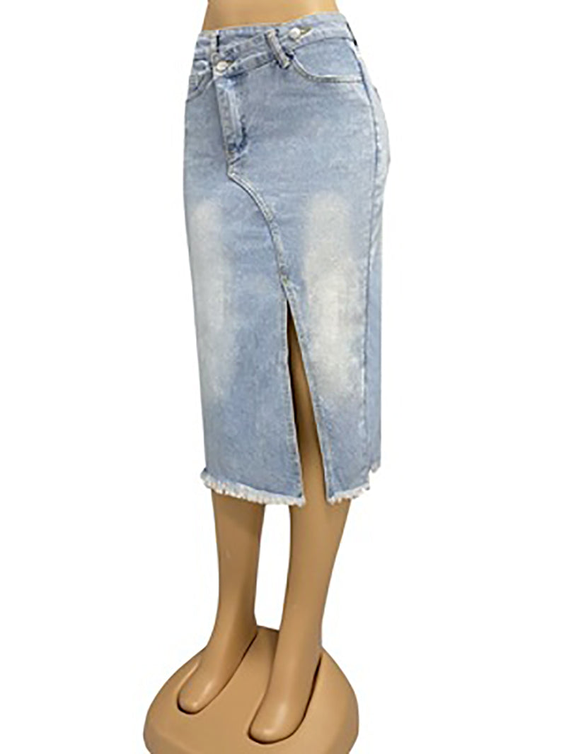 Retro High Waist Denim Split Skirt