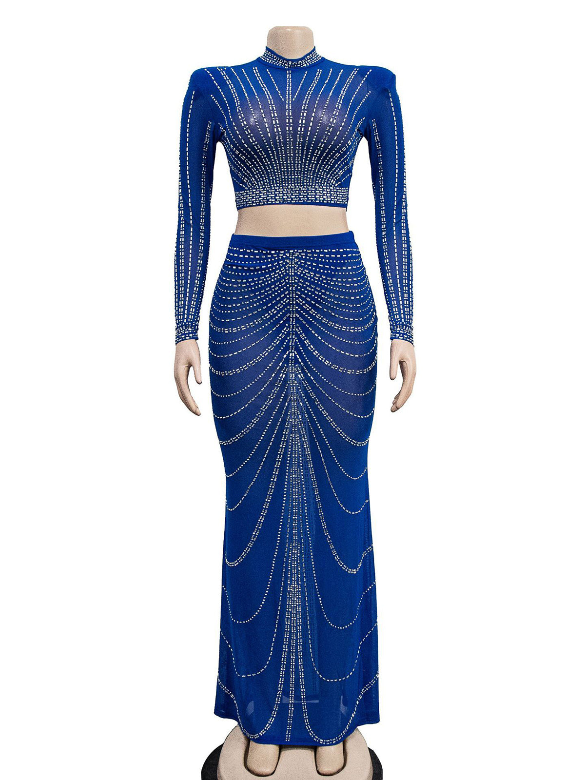 Sexy Rhinestone Sheer Mesh Skirt Club Sets