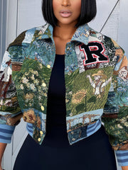 Fashion Floral Jacquard Baseball Coat Cropped Jacket