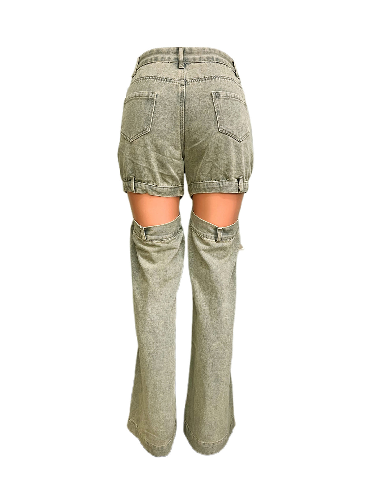 Retro High Waist Ripped Hollow Out Washed Jeans